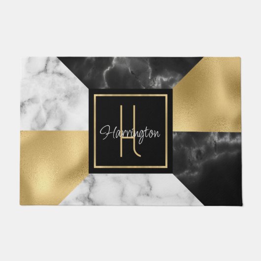 Paillasson Style Art Déco Marbre et or Monogramme (Devant)