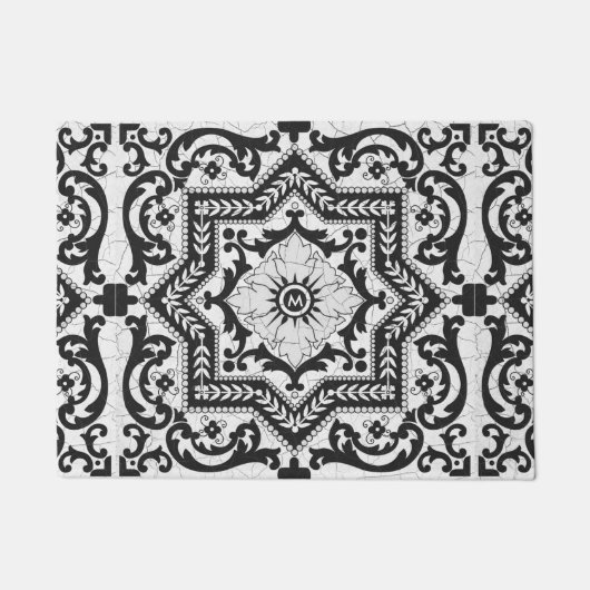 Paillasson Style azulejo en céramique noire et blanche (Devant)