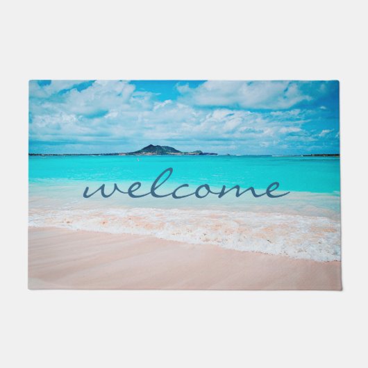 Paillasson Style moderne Hawaii Tropical Beach Photo Bienvenu (Devant)