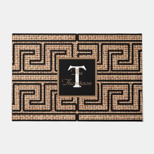 Paillasson Style moderne monogrammed Greek clé burlap bordure (Devant)