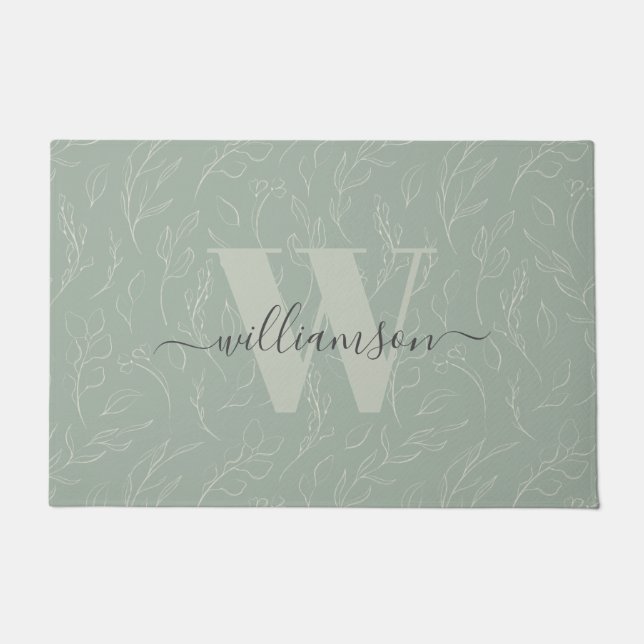 Paillasson Style rustique Sage vert Botanique Nom floral    (Devant)