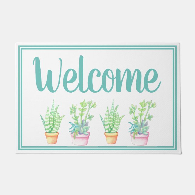 Paillasson Succulents pots tendance Bienvenue (Devant)