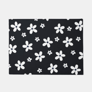 Paillasson Summer Boho Black White Daisy Flowers