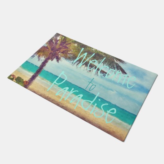 Paillasson Summer Ocean Beach Palm Tree aquarelle peinture (Incliné)