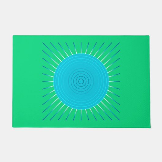 Paillasson Sunburst géométrique moderne, bleu et vert Jade (Devant)