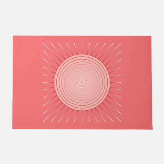 Paillasson Sunburst géométrique moderne, corail profond rose (Devant)