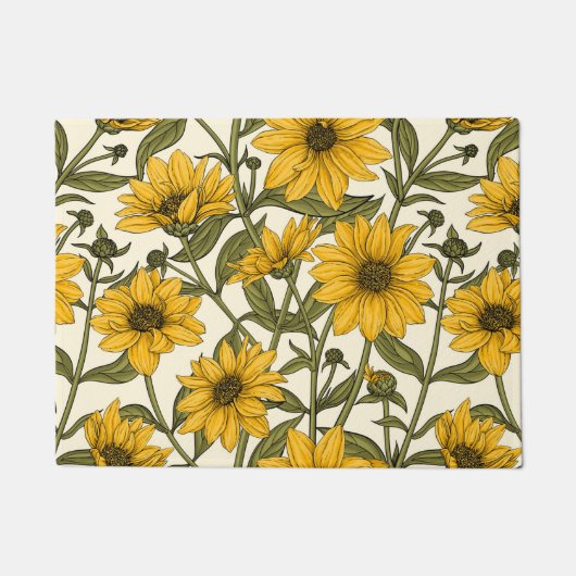 Paillasson Sunroot, tournesol sauvage sur blanc (Devant)