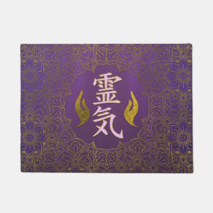 Paillasson Symboles curatifs de mains de Reiki avec le lotus