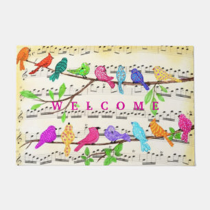 Paillasson Symphonie d'oiseaux musicaux colorés - Bienvenue