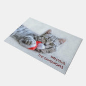 Paillasson Tabby gris mou Chat avec Noël Casquette (Incliné)