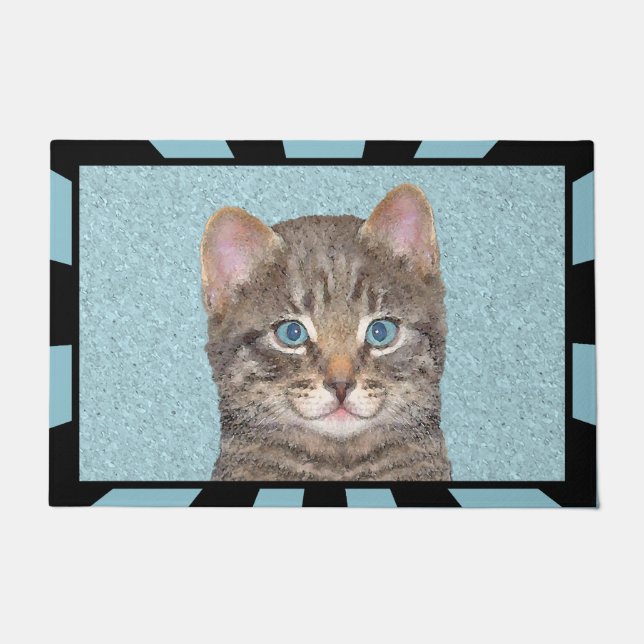 Paillasson Tabby Gris Peinture Chat - Cute Original Art Chat (Devant)