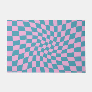 Paillasson Tableau de À damiers rétro bleu rose dépoli