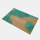 Paillasson Tan Burlap avec Feuilles Turquoises Palm (Incliné)