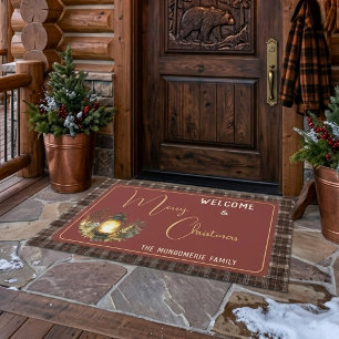 Paillasson Tartan rustique Joyeux Noël Nom de la famille Bien