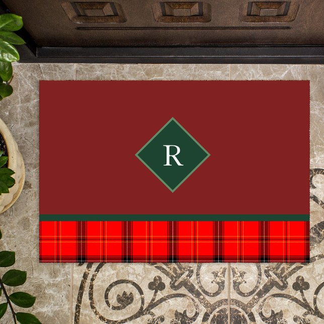 Paillasson Tartelan de Noël rouge et vert patiné Monogramme (Créateur téléchargé)