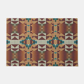 Paillasson Taupe Brown Orange Turquoise Bleu Vert Tribal Art (Devant)