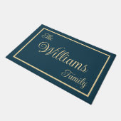 Paillasson Taupe Navy Elegant Script Family Name Welcome Gift (Incliné)