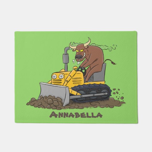Paillasson Taureau drôle conduisant un bulldozer dessin animé (Devant)