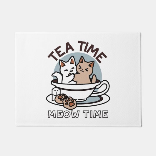 Paillasson Tea Time Meow Time - Cute Cat and Tea Design (Devant)
