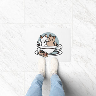 Paillasson Tea Time Meow Time - Cute Cat and Tea Design