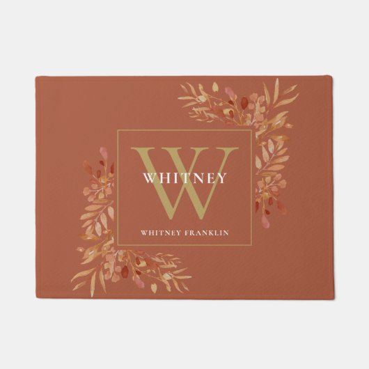 Paillasson Terracotta Et Monogramme Or Floral Rustique (Devant)