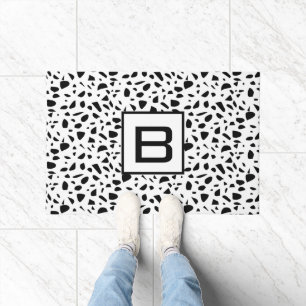 Paillasson Terrazzo noir blanc motif monogramme initial