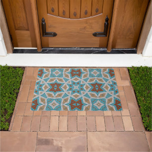 Paillasson Terre cuite marron turquoise bleu Art tribal