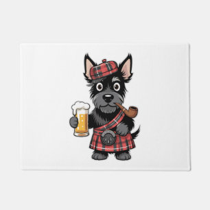 Paillasson Terrier écossais à Tartan Kilt avec bière et tuyau