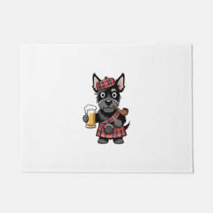Paillasson Terrier écossais en kilt tartan avec bière et pipe