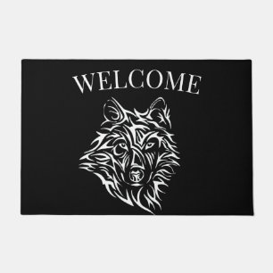 Paillasson Tête de loup blanc sur noir