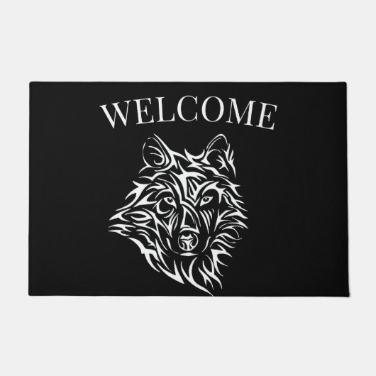 Paillasson Tête de loup blanc sur noir (Devant)