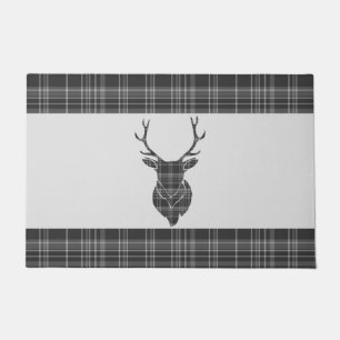 Paillasson Tête de Stag Antler Rustique Grey Tartan Motif