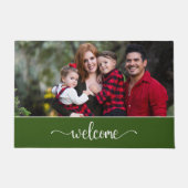 Paillasson Texte de bienvenue avec photo de famille, vert (Devant)