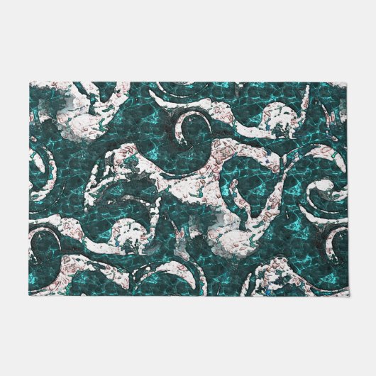 Paillasson Texture des taches blanches mélangées en aquamarin (Devant)