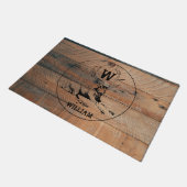 Paillasson Texture en bois rustique et monogramme de cerfs su (Incliné)