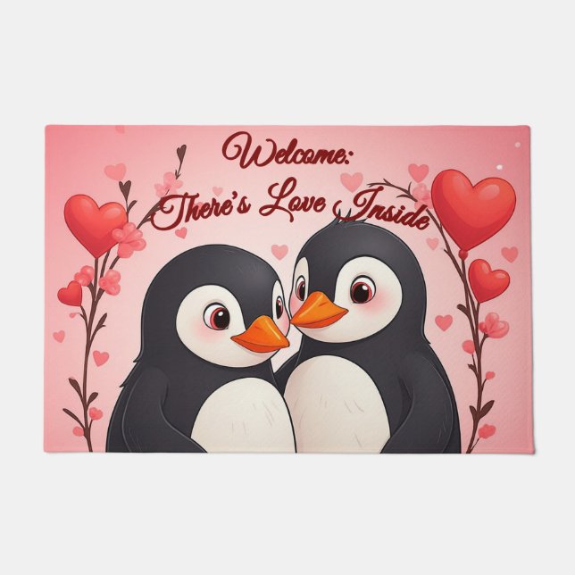 Paillasson There's Love Inside: Penguin Love Welcome Mat (Devant)