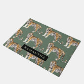 Paillasson Tigres d'aquarelle verte tropicale Motif avec nom (Incliné)
