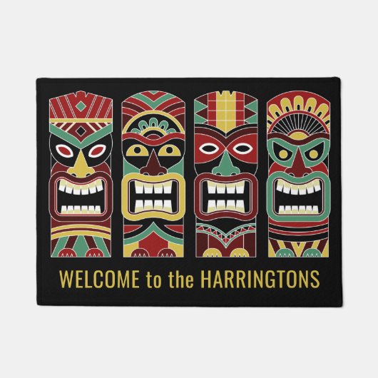 Paillasson Tiki Totems porte texte personnalisé mat (Devant)