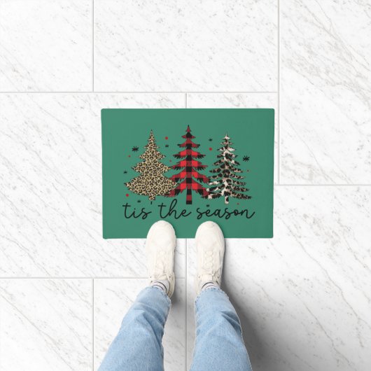 Paillasson "Tis the Season" Plaid Leopard Christmas Trees (Intérieur)