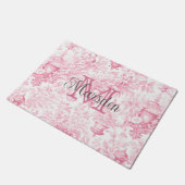 Paillasson Toile rose de Jouy Monogramme Nom initial (Incliné)