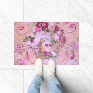 Paillasson Toile victorienne antique Rococo Style rose floral