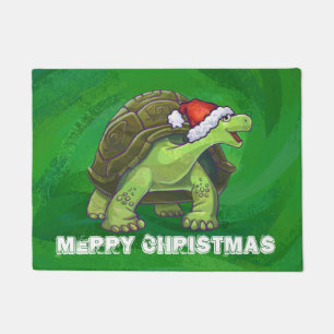 Paillasson Tortue à Santa Chapeau sur Vert
