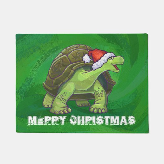 Paillasson Tortue à Santa Chapeau sur Vert (Devant)