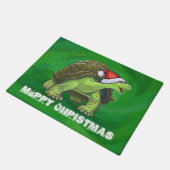 Paillasson Tortue à Santa Chapeau sur Vert (Incliné)