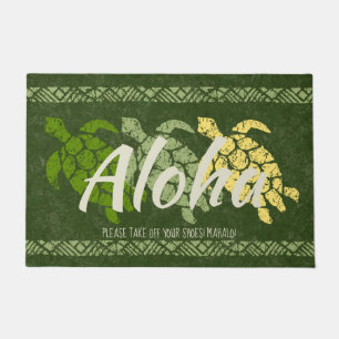 Paillasson Tortue triple de la mer d'Honu Hawaiian Tapa Olive