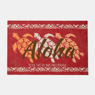 Paillasson Tortue triple de la mer d'Honu Hawaiian Tapa Red