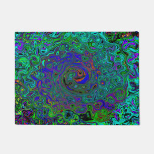 Paillasson Tourbillon Abstrait Bleu et Aigue-Marine Rétro