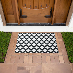 Paillasson Trellis blanc et noir, treillis, Quatrefoil