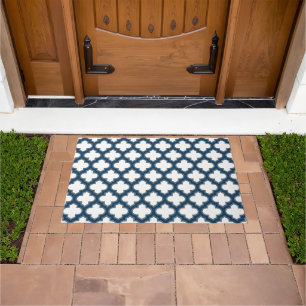 Paillasson Trellis bleu blanc et marine, treillis, Quatrefoil