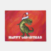 Paillasson TRex Dino à Santa Hat sur Red (Devant)